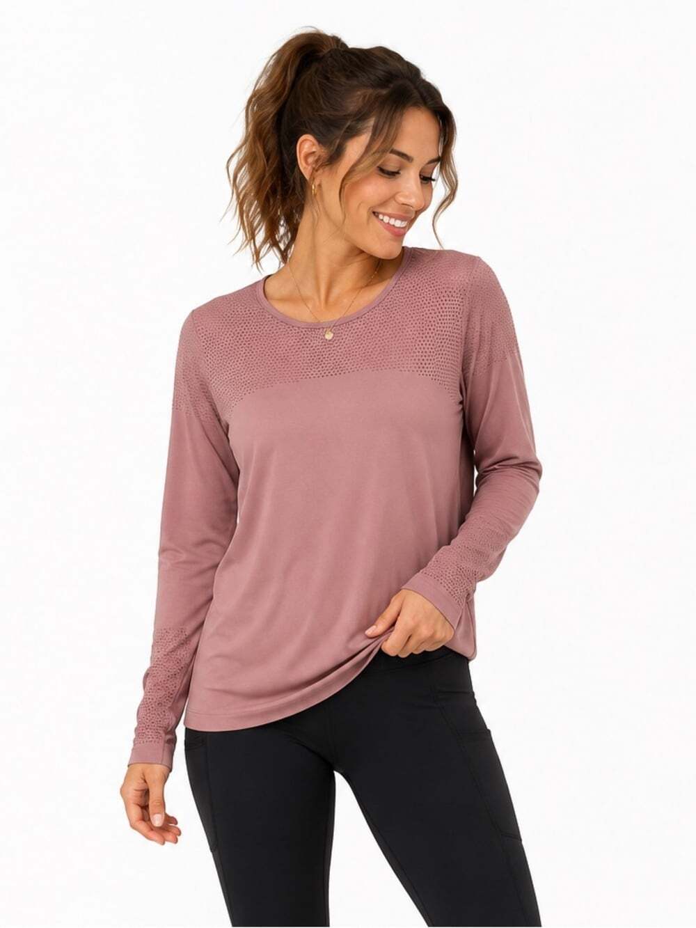 Fabletics Women’s Pink Long Sleeve Compression T-Shirt Activewear Top Size Large